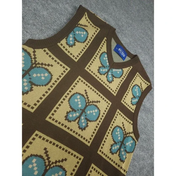 AWAKE NY Sweater Vest Adult Medium Knit Butterfly AOP Unisex Cotton Blend - Picture 3 of 10